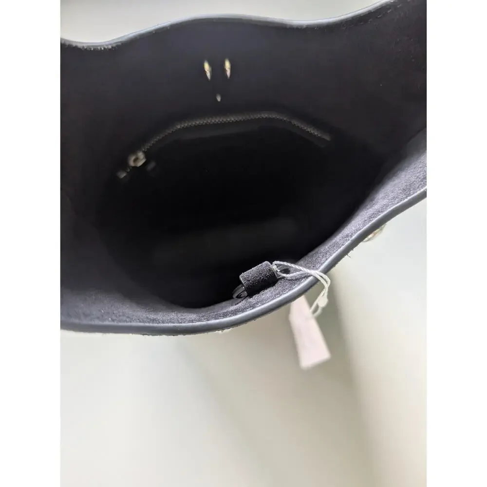NWT Veronica Beard Small Crystal-Embellished Suede Shoulder Bucket Bag Black